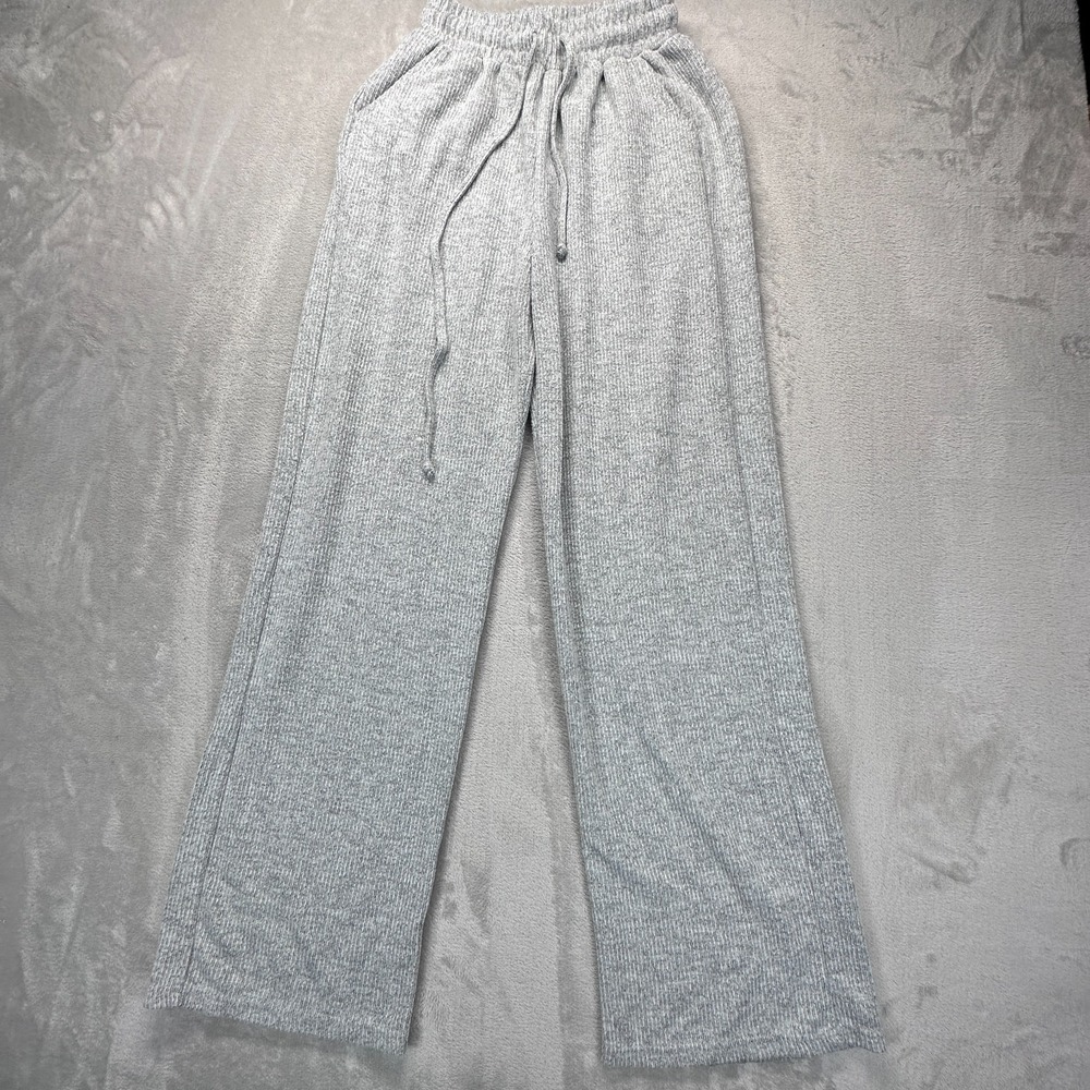 Blenca Young Contemporary Pants Women Small Heather Gray Stretch Ribbed Wide Leg